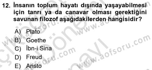 Aile Sosyolojisi Dersi 2019 - 2020 Yılı (Final) Dönem Sonu Sınavı 12. Soru