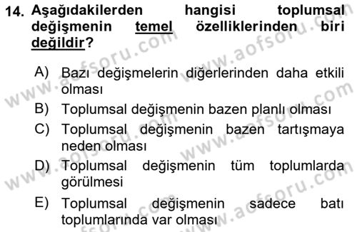 Aile Sosyolojisi Dersi 2019 - 2020 Yılı (Final) Dönem Sonu Sınavı 14. Soru