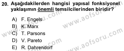 Aile Sosyolojisi Dersi 2019 - 2020 Yılı (Final) Dönem Sonu Sınav Soruları 20. Soru