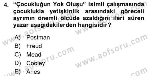 Aile Sosyolojisi Dersi 2019 - 2020 Yılı (Final) Dönem Sonu Sınav Soruları 4. Soru