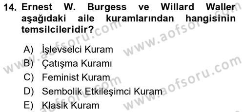 Aile Sosyolojisi Dersi Ara Sınavı Deneme Sınav Soruları 14. Soru