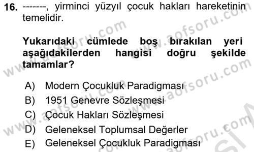 Aile Sosyolojisi Dersi Ara Sınavı Deneme Sınav Soruları 16. Soru