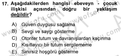 Aile Sosyolojisi Dersi Ara Sınavı Deneme Sınav Soruları 17. Soru