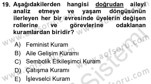 Aile Sosyolojisi Dersi Ara Sınavı Deneme Sınav Soruları 19. Soru