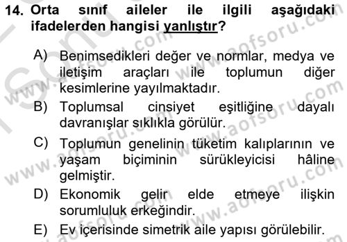 Aile Sosyolojisi Dersi 2021 - 2022 Yılı (Final) Dönem Sonu Sınav Soruları 14. Soru
