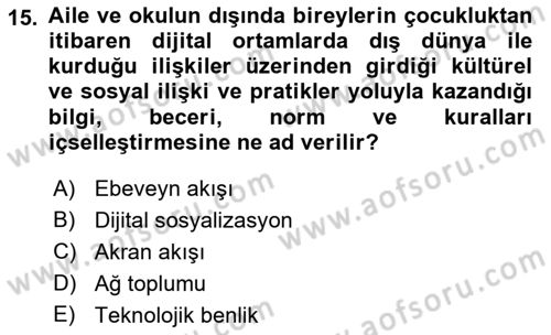 Aile Sosyolojisi Dersi 2021 - 2022 Yılı (Final) Dönem Sonu Sınav Soruları 15. Soru