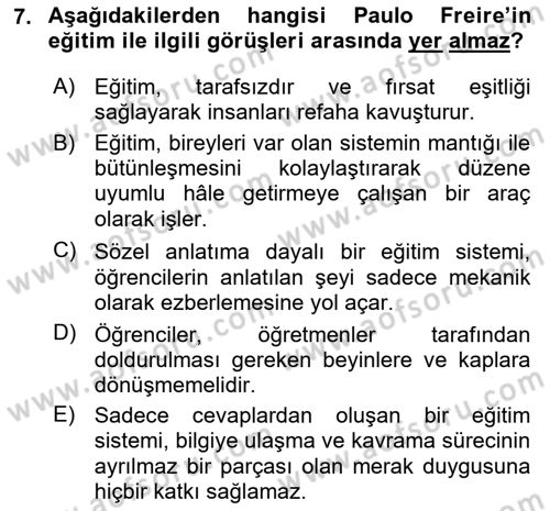Aile Sosyolojisi Dersi 2021 - 2022 Yılı (Final) Dönem Sonu Sınav Soruları 7. Soru