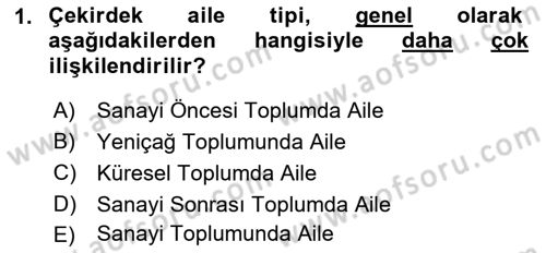 Aile Sosyolojisi Dersi 2021 - 2022 Yılı Yaz Okulu Sınav Soruları 1. Soru