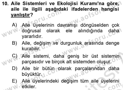 Aile Sosyolojisi Dersi 2021 - 2022 Yılı Yaz Okulu Sınav Soruları 10. Soru