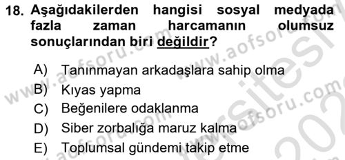 Aile Sosyolojisi Dersi 2021 - 2022 Yılı Yaz Okulu Sınav Soruları 18. Soru