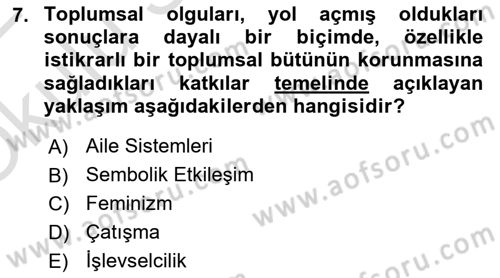 Aile Sosyolojisi Dersi 2021 - 2022 Yılı Yaz Okulu Sınav Soruları 7. Soru