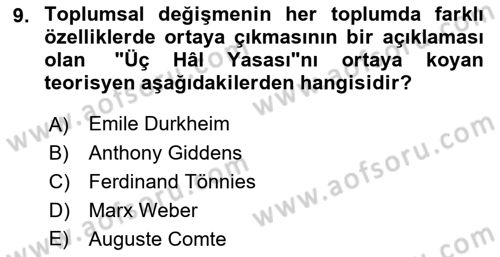 Aile Sosyolojisi Dersi 2021 - 2022 Yılı Yaz Okulu Sınav Soruları 9. Soru