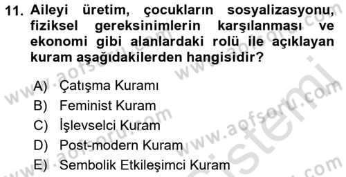 Aile Sosyolojisi Dersi 2022 - 2023 Yılı (Vize) Ara Sınav Soruları 11. Soru