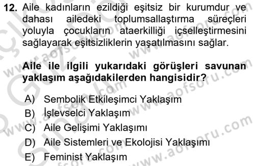 Aile Sosyolojisi Dersi Ara Sınavı Deneme Sınav Soruları 12. Soru
