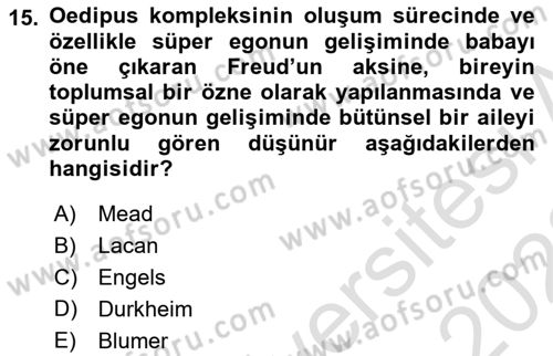 Aile Sosyolojisi Dersi Ara Sınavı Deneme Sınav Soruları 15. Soru