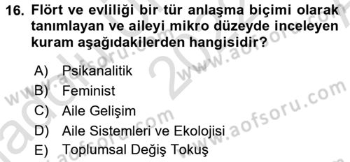 Aile Sosyolojisi Dersi Ara Sınavı Deneme Sınav Soruları 16. Soru