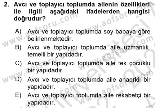 Aile Sosyolojisi Dersi 2022 - 2023 Yılı (Vize) Ara Sınav Soruları 2. Soru