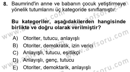 Aile Sosyolojisi Dersi Ara Sınavı Deneme Sınav Soruları 8. Soru