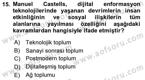 Aile Sosyolojisi Dersi 2022 - 2023 Yılı (Final) Dönem Sonu Sınav Soruları 15. Soru