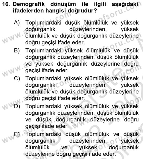 Aile Sosyolojisi Dersi 2022 - 2023 Yılı (Final) Dönem Sonu Sınav Soruları 16. Soru