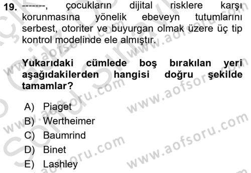 Aile Sosyolojisi Dersi 2022 - 2023 Yılı (Final) Dönem Sonu Sınav Soruları 19. Soru