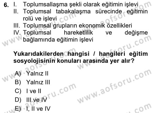 Aile Sosyolojisi Dersi 2022 - 2023 Yılı (Final) Dönem Sonu Sınav Soruları 6. Soru