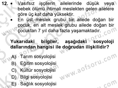 Aile Sosyolojisi Dersi 2022 - 2023 Yılı Yaz Okulu Sınav Soruları 12. Soru