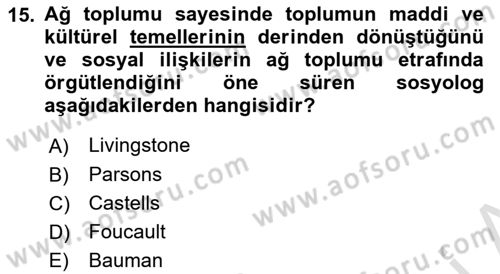 Aile Sosyolojisi Dersi 2022 - 2023 Yılı Yaz Okulu Sınav Soruları 15. Soru