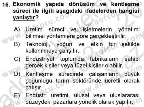 Aile Sosyolojisi Dersi 2022 - 2023 Yılı Yaz Okulu Sınav Soruları 16. Soru