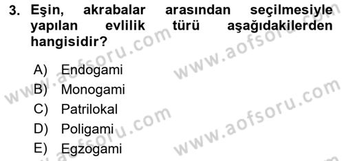 Aile Sosyolojisi Dersi 2022 - 2023 Yılı Yaz Okulu Sınav Soruları 3. Soru