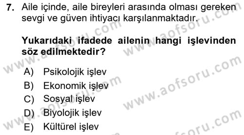 Aile Sosyolojisi Dersi 2022 - 2023 Yılı Yaz Okulu Sınav Soruları 7. Soru