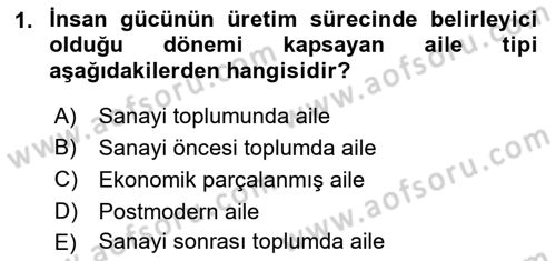 Aile Sosyolojisi Dersi 2023 - 2024 Yılı (Vize) Ara Sınav Soruları 1. Soru