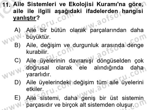 Aile Sosyolojisi Dersi 2023 - 2024 Yılı (Vize) Ara Sınav Soruları 11. Soru