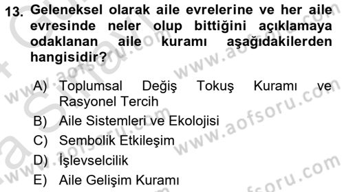 Aile Sosyolojisi Dersi 2023 - 2024 Yılı (Vize) Ara Sınav Soruları 13. Soru