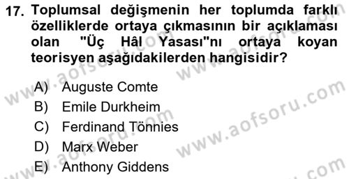 Aile Sosyolojisi Dersi 2023 - 2024 Yılı (Vize) Ara Sınav Soruları 17. Soru