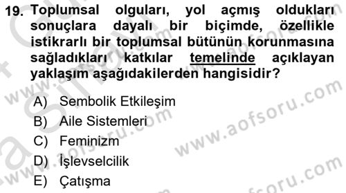 Aile Sosyolojisi Dersi 2023 - 2024 Yılı (Vize) Ara Sınav Soruları 19. Soru