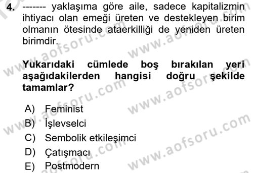 Aile Sosyolojisi Dersi 2023 - 2024 Yılı (Vize) Ara Sınav Soruları 4. Soru