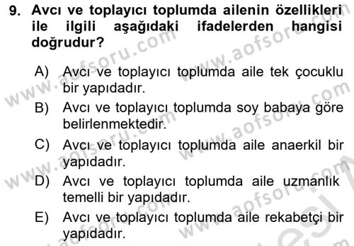 Aile Sosyolojisi Dersi 2023 - 2024 Yılı (Vize) Ara Sınav Soruları 9. Soru