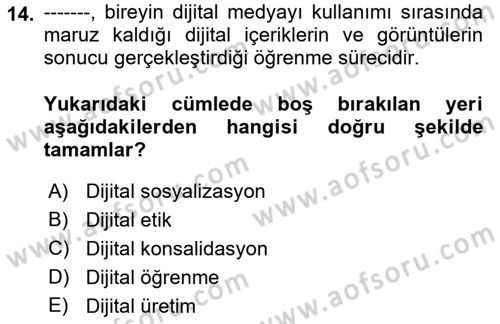 Aile Sosyolojisi Dersi 2023 - 2024 Yılı (Final) Dönem Sonu Sınav Soruları 14. Soru