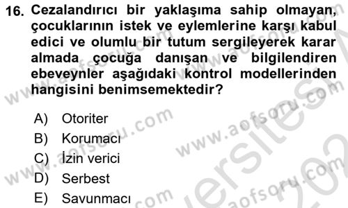Aile Sosyolojisi Dersi 2023 - 2024 Yılı (Final) Dönem Sonu Sınav Soruları 16. Soru