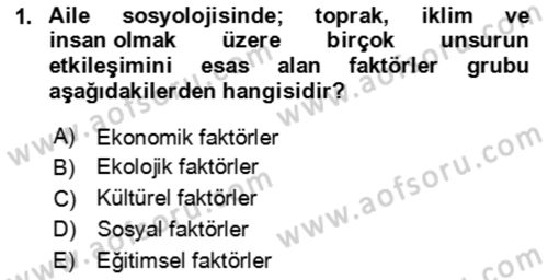 Aile Sosyolojisi Dersi 2023 - 2024 Yılı Yaz Okulu Sınav Soruları 1. Soru