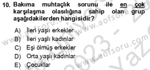 Aile Sosyolojisi Dersi 2023 - 2024 Yılı Yaz Okulu Sınav Soruları 10. Soru