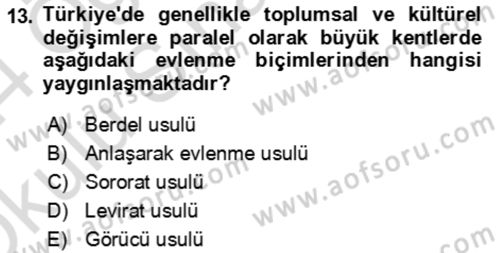 Aile Sosyolojisi Dersi 2023 - 2024 Yılı Yaz Okulu Sınav Soruları 13. Soru