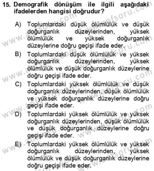 Aile Sosyolojisi Dersi 2023 - 2024 Yılı Yaz Okulu Sınav Soruları 15. Soru
