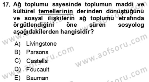 Aile Sosyolojisi Dersi 2023 - 2024 Yılı Yaz Okulu Sınav Soruları 17. Soru