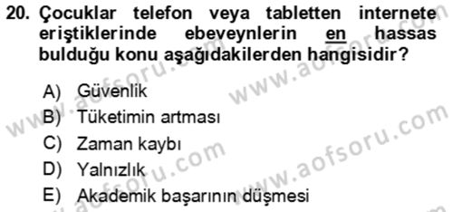 Aile Sosyolojisi Dersi 2023 - 2024 Yılı Yaz Okulu Sınav Soruları 20. Soru