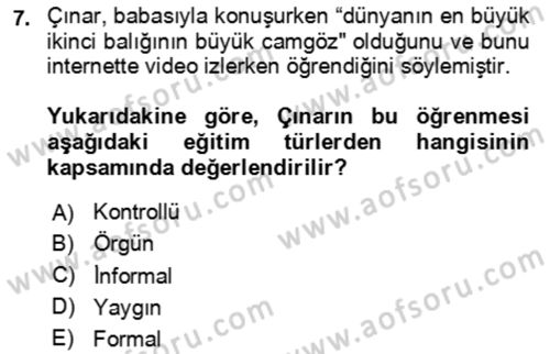 Aile Sosyolojisi Dersi 2023 - 2024 Yılı Yaz Okulu Sınav Soruları 7. Soru