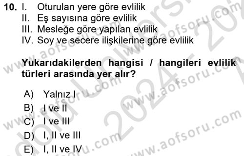 Aile Sosyolojisi Dersi Ara Sınavı Deneme Sınav Soruları 10. Soru