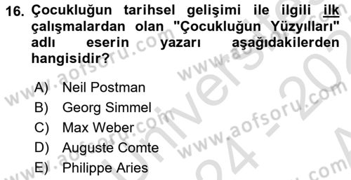 Aile Sosyolojisi Dersi Ara Sınavı Deneme Sınav Soruları 16. Soru