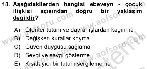 Aile Sosyolojisi Dersi 2024 - 2025 Yılı (Vize) Ara Sınav Soruları 18. Soru